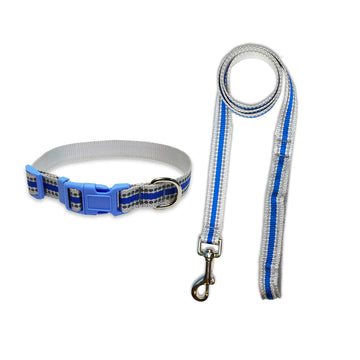 Pawsindia Reflective Nylon Collar & Leash set for Small Dogs - Blue